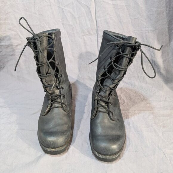 Black Leather Military Combat Lace Up Boots Size 4.5 - Picture 1 of 11
